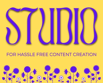Studio graphic promoting hassle free content creation